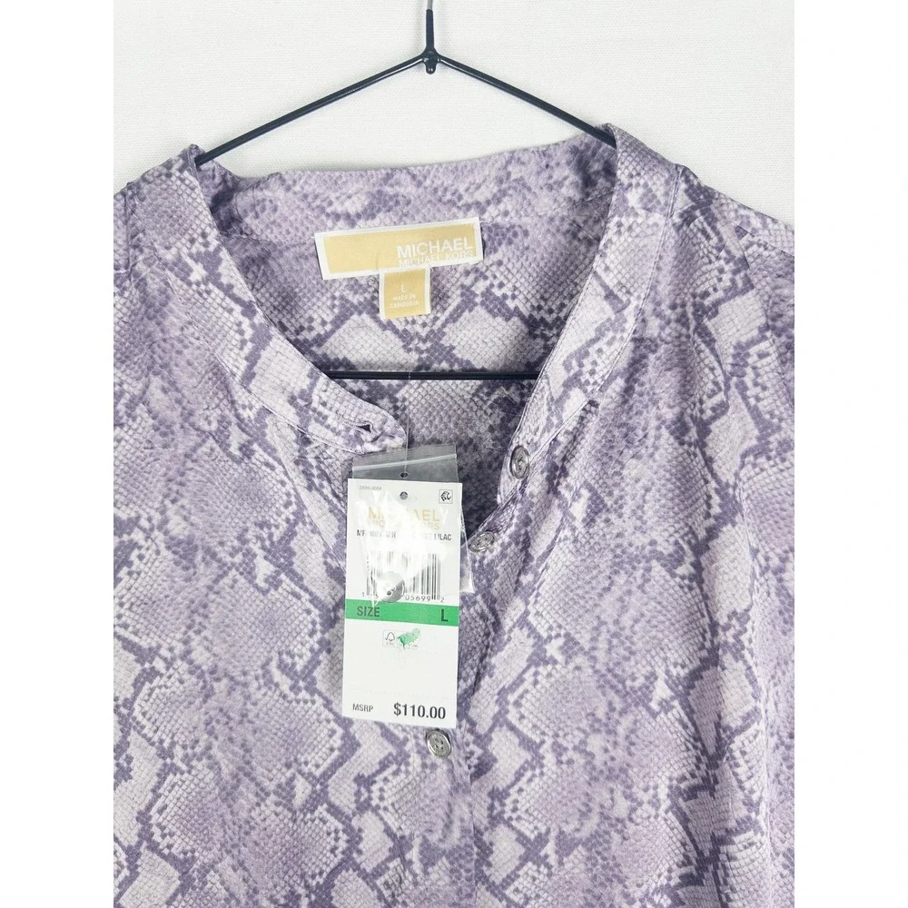 NWT Michael Kors Snake Print Button Up Blouse Womens L Sweet Lilac Streetwear